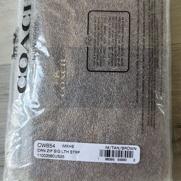 COACH Corner Zip Wristlet In‎ Signature Canvas Khaki Saddle Brown NWT in … - Picture 6 of 7